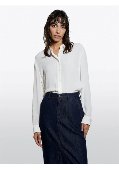 Sisley %100 Viskoz Asimetrik Oversize Gömlek Kadın Krem Gömlek - 325a5ıdtlq09g