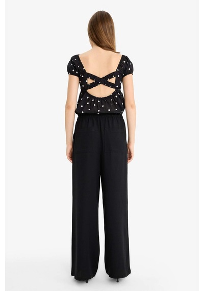 Defacto Wide Leg Cepli Yüksek Bel Standart Boy Keten Karışımlı Pantolon F5024ax25aubk27 Siyah
