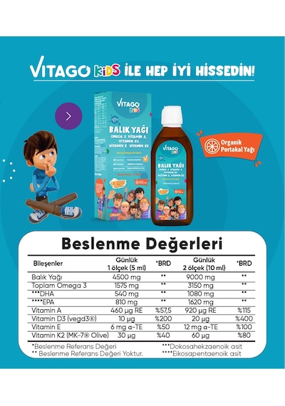 Vitago Kids Rafadan Tayfa Balık Yağı Şurup 150 ML