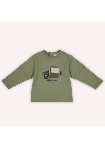 Panço Erkek Çocuk Baskılı Uzun Kollu T-shirt Haki