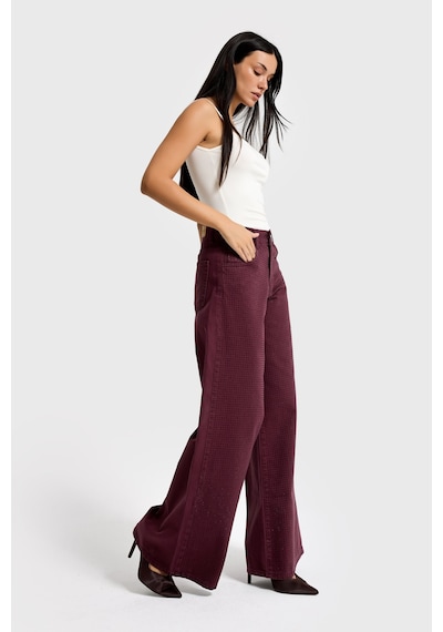 it's basic Kadın Bordo Renk T-6w5-122 Palazzo Fit Parlak Taşlı Özel Tasarım Denim Jean