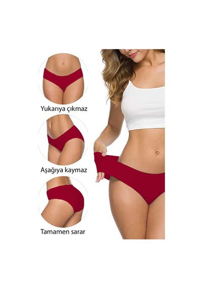 2 Adet Kadın Dikişsiz Lazer Kesim Esnek İz Yapmayan Külot Bordo
