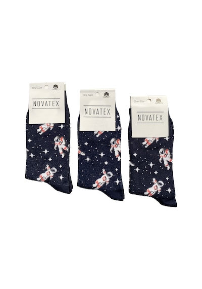 Lukitus Unisex Eğlenceli Astranot Desenli Soket Çorap 3 Adet Çok Renkli