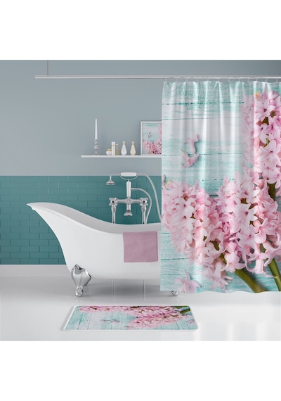 Zethome Lilac Banyo Paspas Ve Tek Kanat Duş Perdesi 1x120x200 Set Çok Renkli