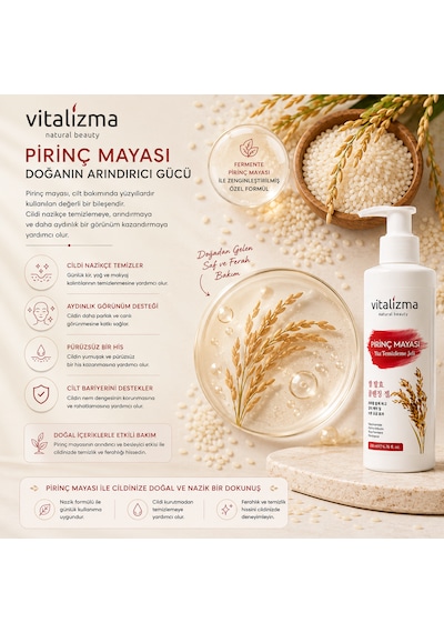Pirinç Mayası Yüz Temizleme Jeli - Aydınlatıcı, Leke Karşıtı Ve Gözenek Sıkılaştırıcı - Arbutin & Niasinamid 200 Ml