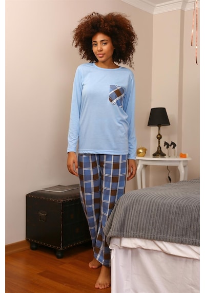 Akbeniz Kadın Uzun Kol Penye Pijama Takım 4198 - 2xl Mavi