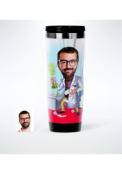 Kişiye Özel Bay Kimya Mühendisi Karikatürlü Çelik Termos Bardak -