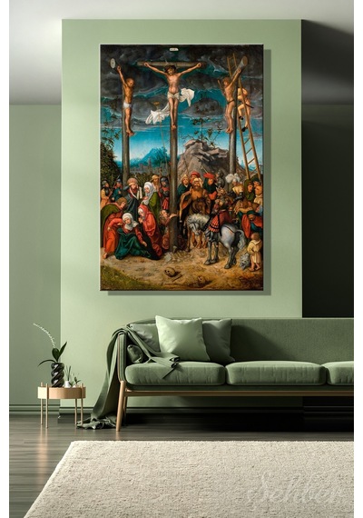 Lucas Cranach The Elder'ın "korsfæstelsen" Çarmıha Geriliş Adlı Eseri Dikey Kanvas Tablo 4661 Çok Renkli