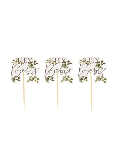 Ginger Ray - Hey Baby Botanical Cupcake Toppers - Hey Baby Botanik Cupcake Süsleri
