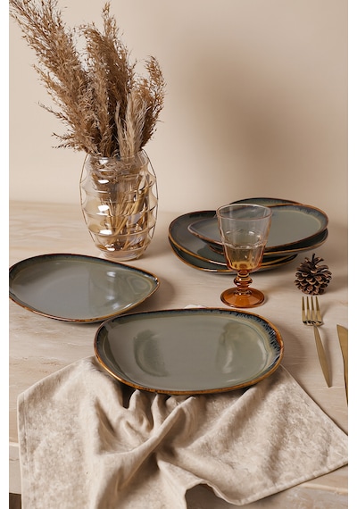 Keramika Reaktif Yeşil İsabella Pasta Tabağı 25 Cm 6 Adet Q84