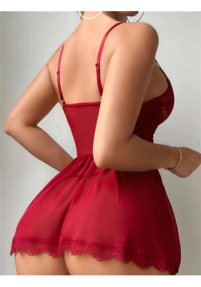 Ang Butik Bordo Dantel İşlemeli Tül Gecelik Bordo