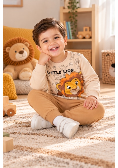 Tucankids Erkek Çocuk Aslan Baskılı İkili Eşofman Takımı Sweatshirt Eşofman Bej - Kahverengi Tucankids Erkek Çocuk Aslan Baskılı İkili Eşofman Takımı Sweatshirt Eşofman Bej - Kahverengi