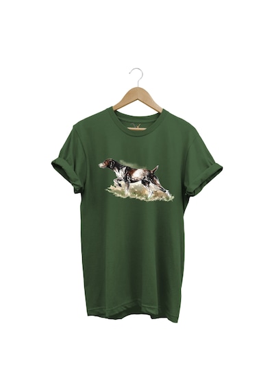 Doğa Avcılık Kurzhaar Av Köpeği Tema Baskılı %100 Pamuk Haki T-shirt Haki