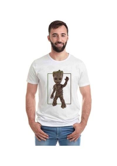 Groot Skull Baskılı Beyaz Erkek Tshirt