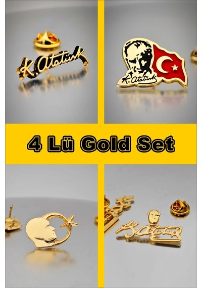 Yörük Tasarım 4 Lü Yaka Rozeti Gold Set Altın