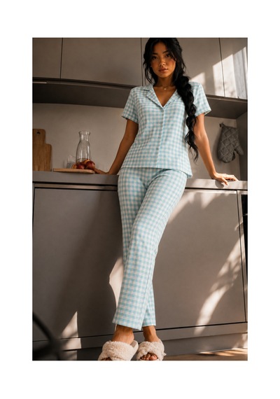 Fit Women Kadın Zarif Yaka Dokulu Ferah Su Yeşili Pijama Takımı