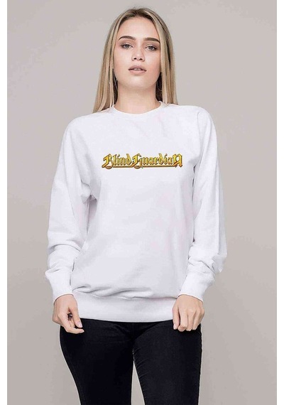 Blind Guardian Logo Gold Baskılı Beyaz Kadın Sweatshirt