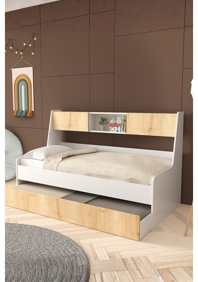 Yavrulu Karyola, Viyole Kapaklı, Kitaplıklı Yavrulu Karyola - 90x200