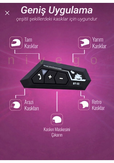 Nivego Bt22 Motorsiklet Kask Kulaklığı İnterkom İntercom Bluetooth 5.0