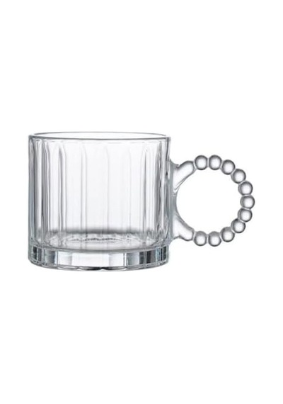 6'lı Cam Boncuk Kulplu Bardak Seti 130 Ml Şeffaf Kupa Bardak, Çay Kahve Su Meşrubat İçin Şık Ve Dayanıklı Tasarım Açık Kırmızı