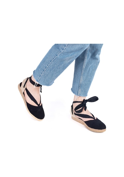 Star Tombis Gerçek Elişi Ipli Düz Topuk Keten Espadril Handmade Siyah