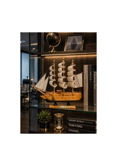 İsime Kişiye Özel Dekoratif Premium Ahşap El Yapımı Yelkenli Gemi Maketi 30 X 30cm Biblo Hediye 530f