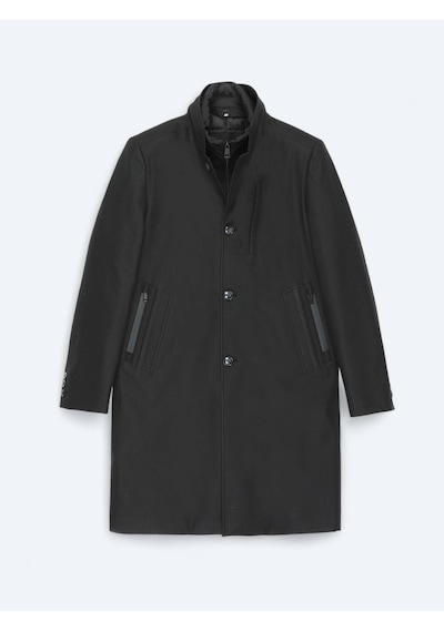 Kip Siyah Regular Fit Kruvaze Yaka Casual Dokuma Pardesü Siyah