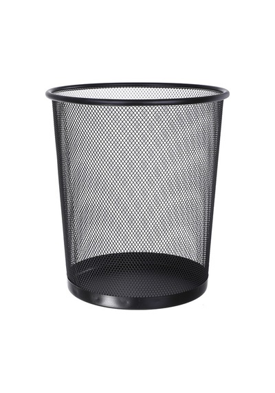Ev Tipi Demir Çöp Kovası Yuvarlak Metal Hasır Çöp Kovası 12 Litre - Siyah 01 Siyah
