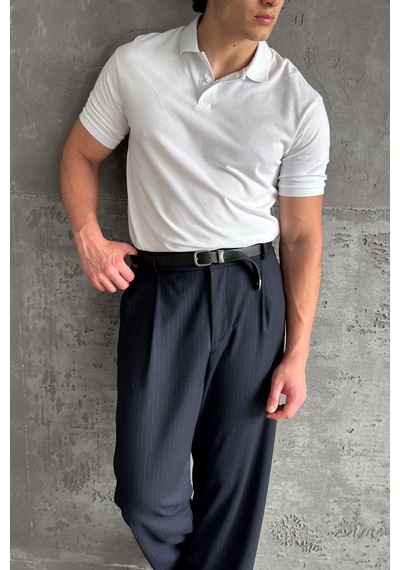 Erkek %100 Pamuk Düğmeli Polo Yaka T-shirt Beyaz