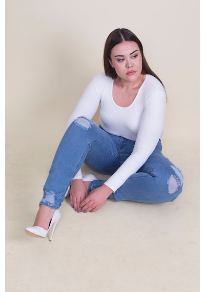 Şans Kadın Mavi Yırtık Detaylı Likralı Kot Skinny Pantolon 65n35338-mavi Mavi