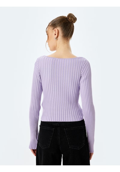 Koton Fiyonklu V Yaka Slim Fit Crop Triko Hırka Lila 5sal90020ht Lila