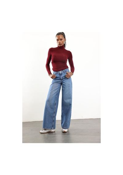 5in1Canpolat Bordo Boğazlı Transparan Bluz 25226 Bordo