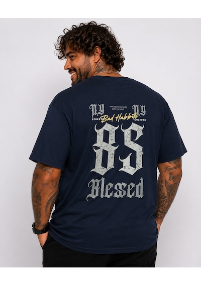 Moc Grande Mocgrande Erkek Büyük Beden Sıfır Yaka Tişört Blessed 26147 Lacıvert Lacivert