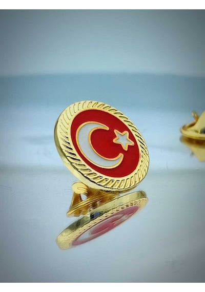 Yörük Tasarım Türk Bayrağı Fasetli Altın Kaplama Yaka Rozeti Altın