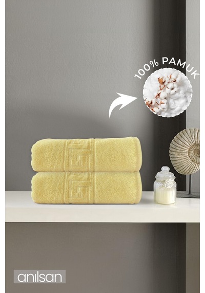 2'li Greek Sarı El Havlusu - 50x90 Cm, 225 Gr, %100 Pamuk, Spa Ve Otel Havlusu Sarı