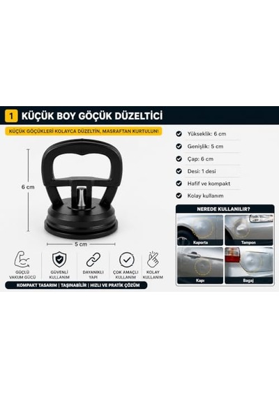 Çok Amaçlı Vakumlama Araç Göçük Düzeltme Kaporta Çektirme Aparatı Vantuz Büyük Boy 12 Cm