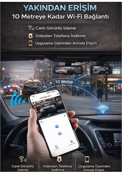 Snr-38 Wi-fi 3 Kameralı Araç İçi Güvenlik Kamerası Ir Gece Görüşü G-sensör Ön-arka-iç Kayıt Dashcam