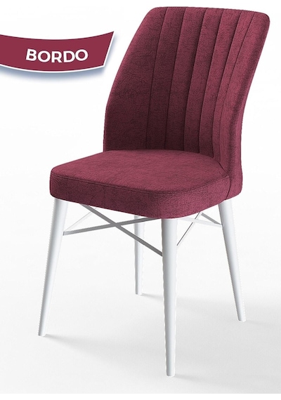 Canisa Concept Flex Serisi, Üst Kalite Mutfak Sandalyesi, Gürgen Beyaz Ahşap Ayak, Bordo Sandalye Sandalye Bordo Ayakları Beyaz
