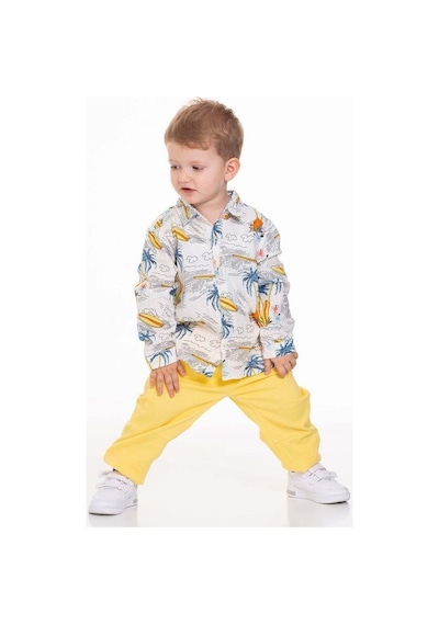 Nk Kids Erkek Bebek Pamuklu Palmiye Gömlek-13959 Ekru