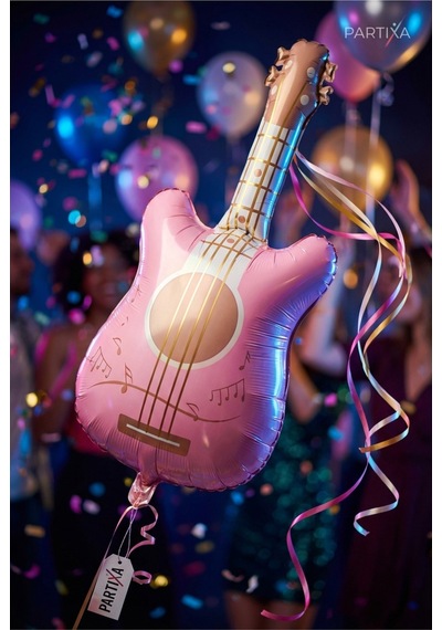 Retro Mat Pembe Gitar Folyo Balon 46x89 Cm Müzik Temalı Doğum Günü Parti Süsü Çok Renkli