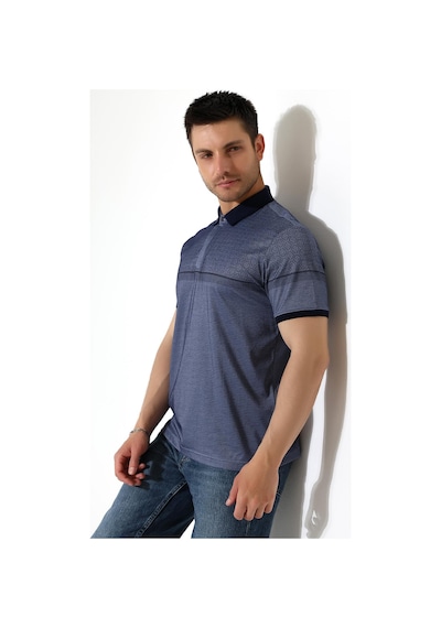 Rıbana Classıc Fermuar Detaylı Desenli Pamuklu Polo Yaka T-shirt Füme
