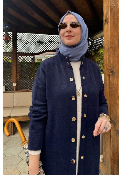 Rabia Şamlı Yakut Angora Triko Kap Lacivert Çok Renkli