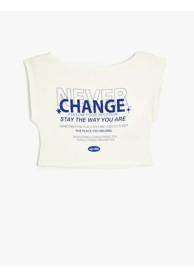 Koton Bürümcük Tişört Slogan Baskılı Kısa Kollu Bisiklet Yaka Slim Fit Ekru 4sal11146ık Ekru