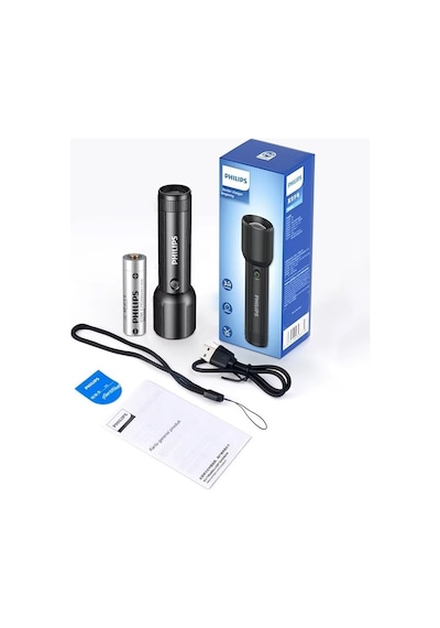 Philips Sfl2203 450 Lümen 5w Led El Feneri Teleskopik Zoom Sos Modlu Metal Gövdeli Şarj Edilebilir Uzun Menzilli Flashlight