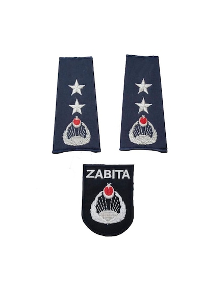 Zabıta Komiseri Omuz Apoleti Yeni Model Zabıta Armalı Komiser İki Yıldız + Defneli Göğüs Arması Çok Renkli