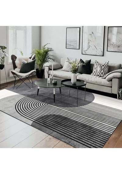 Sare Desenli Kadife Pamuk Tabanlı Yıkanabilen Kaydırmaz Salon Halısı 120x180 Açık Beyaz
