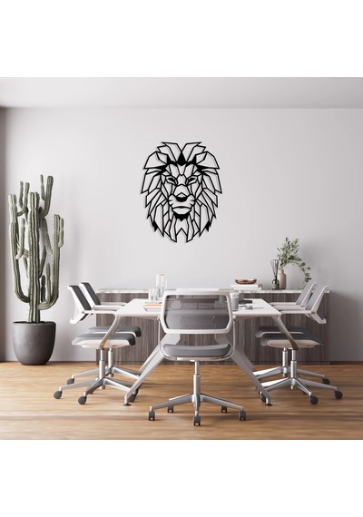 Aslan Kafası Metal Tablo Siyah