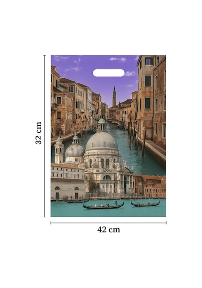 Güçlendirilmiş El Geçmeli Takviyeli Mağaza Poşeti Elit İtalya Venedik Baskı No3 32x42 Cm 50 Adet