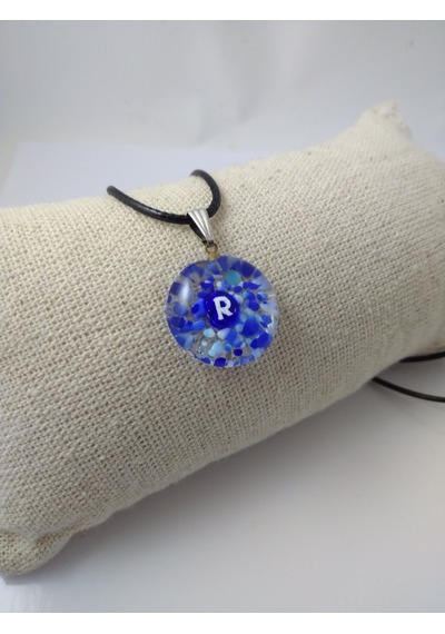 Cam Harf Kolye – Handmade El Yapimi Murano– (R) Harfi Modeli Gümüş
