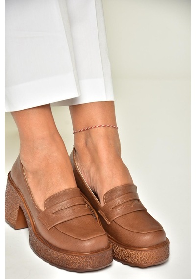 Fox Shoes T996152009 Taba Kalın Topuklu Kadın Ayakkabı Taba